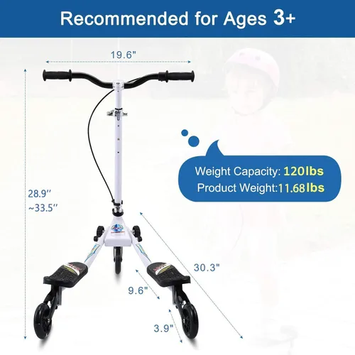 Miniatura 4 de Swing Scooter for Kids, 3 Wheels Foldable Wiggle Kick Scooter Push Drifting with 4 Adjustable Handlebar & 2 Rear LED Wheel for Boys and Girls Ages