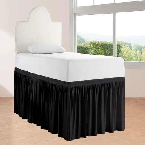 Falda de cama larga de 42 pulgadas con caída de 42 pulgadas, patrón de volantes, falda de cama para dormitorio universitario, esquinas divididas,