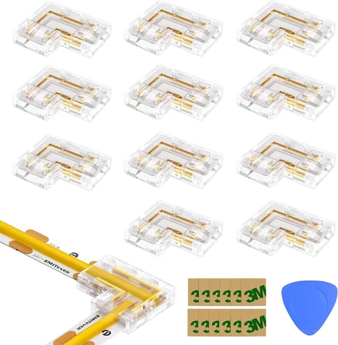 EMITEVER Conectores de tira LED de 8 mm 12 piezas, Conector de esquina LED en forma de L, conexión sin huecos, sin soldadura, transparente, para