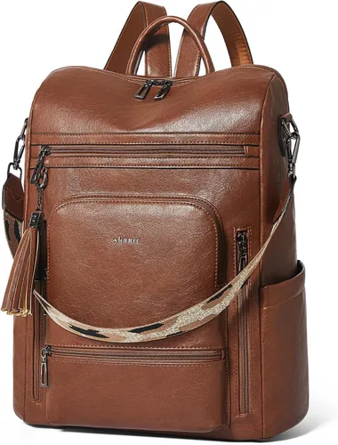 Miniatura 13 de Shrrie - Mochila vegana de cuero para laptop de 14 pulgadas para mujer, mochila de trabajo, mochila de moda, mochila de viaje, bolso para negocios