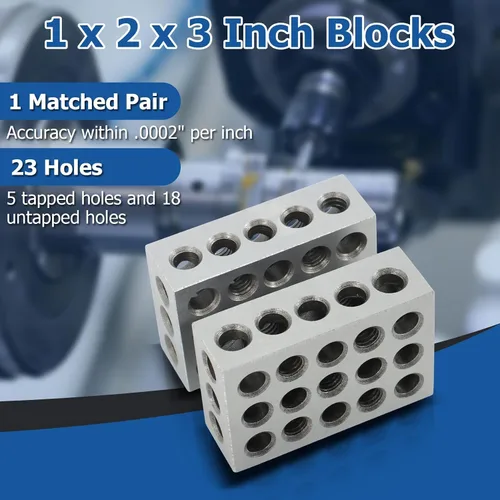 Miniatura 2 de WFLNHB 1 par a juego Precisión 1 x 2 x 3 pulgadas Bloques 23 agujeros 0.0002" Machinist 1-2-3 Set