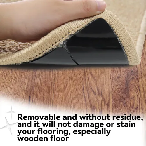 Miniatura 4 de Agarres antideslizantes para alfombras, almohadillas de cinta reutilizables, no dañan suelos de madera dura, adhesivos de esquina de alfombra