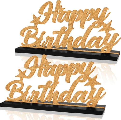Miniatura 8 de Letrero de Feliz Cumpleaños con Letras Negras con Purpurina Centros de Mesa para Mesa Suministros de Fiesta de Cumpleaños Decoración de Favor