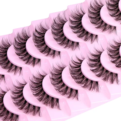 Miniatura 6 de Pestañas postizas naturales, pestañas rizadas en D, pestañas rizadas en D, 0.551 in, volumen 3D, tiras de pestañas postizas, banda transparente