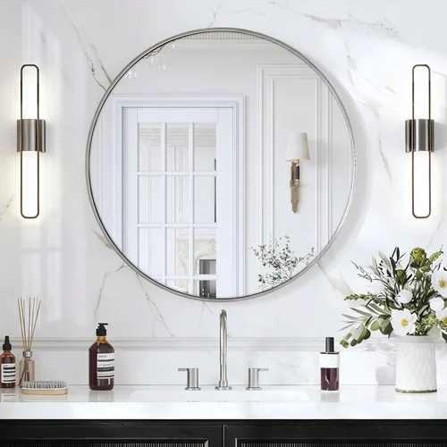 Miniatura 17 de USHOWER Paquete de 2 espejos de baño para sobre el fregadero, espejo circular de 30 pulgadas con marco de metal, espejo de pared negro, decoración