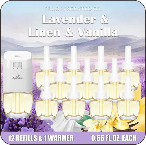 Miniatura 10 de Plug-In - Paquete de 8 repuestos para ambientador, aroma de verano para dormir, aceite esencial de lavanda infundido con gardenia, salvia