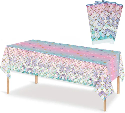 MaitianGuyou Mantel de sirena con temática bajo el mar, 3 piezas, decoración de fiesta de cumpleaños, desechable, de plástico, para niñas, princesa,