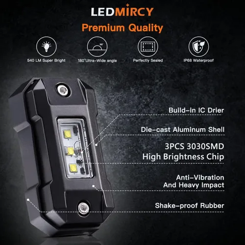 Miniatura 4 de LEDMIRCY Luces LED de roca blancas R4 12 piezas para camiones todoterreno, UTV, SUV, RZR, ATV, underglow, equipo de sendero de alta potencia, blanco