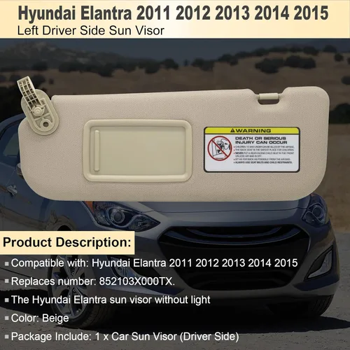 Miniatura 2 de NHILES - Visera solar para conductor del lado izquierdo compatible con Hyundai Elantra 2011 2012 2013 2014 2015 Reemplazo# 852103X000TX, color beige