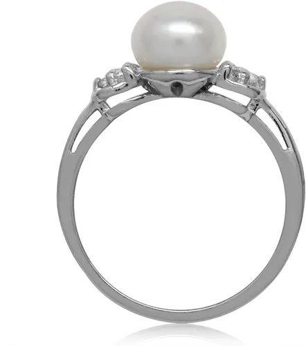 Miniatura 3 de Silvershake Anillo de plata de ley 925 chapada en oro blanco con perlas cultivadas de agua dulce de 0.315in