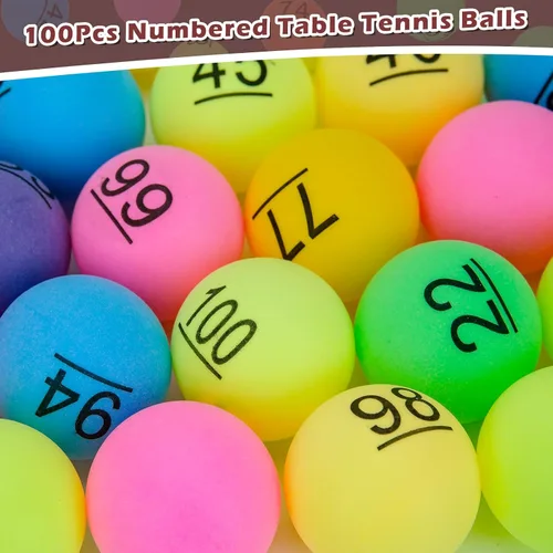 Miniatura 5 de SelfTek 100 pelotas de tenis de mesa numeradas para sorteo de cerveza pingpong de 1.575 in, bolas de lotería impresas con números