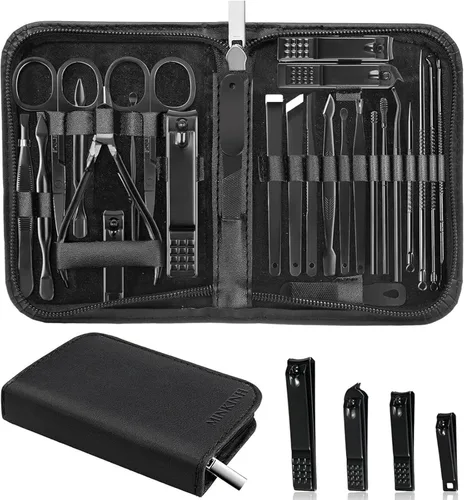 MINKINH Juego de manicura profesional de cortaúñas, kit de manicura de acero inoxidable, herramientas para el cuidado de uñas con lujosa funda de