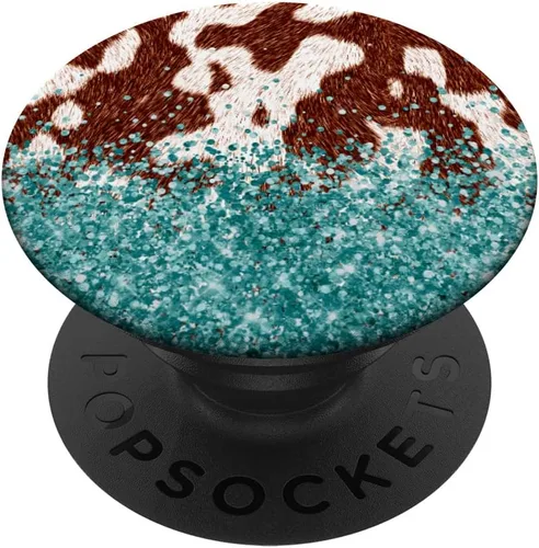 Miniatura 6 de PopSockets MagSafe PopGrip de cuero de vaca marrón con estampado de vaca para iPhone