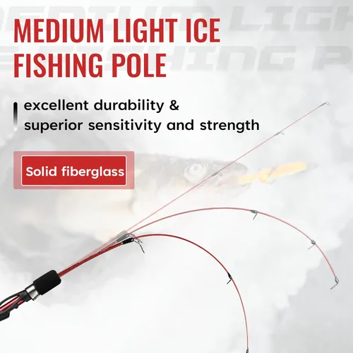 Miniatura 4 de WIDDEN Combo de caña de pescar en hielo y carrete, caña de pescar de hielo mediana de 27 pulgadas, equipo con kit de caja de aparejos, línea, Rojo