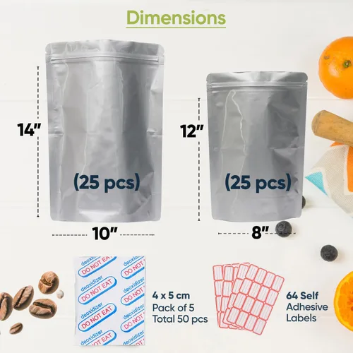 Miniatura 2 de 50 bolsas de Mylar para almacenamiento de alimentos, bolsas de Mylar de 0.5 y 1 galón con absorbentes de oxígeno de 400 cc - 9.4 mil extra gruesas