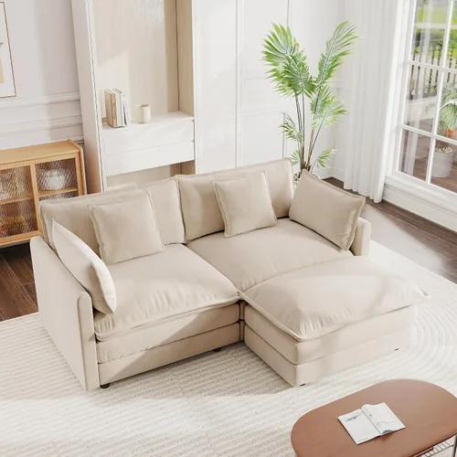 Miniatura 26 de mikibama - Sofá seccional modular, sofá en forma de L de 76.4 pulgadas para sala de estar, sofá cama cómodo tipo nube con otomano móvil, combinación