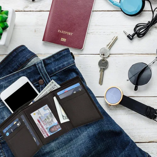 Miniatura 7 de Carteras RFID delgadas para hombre billetera triple con bolsillo frontal de cuero genuino Cartera RFID