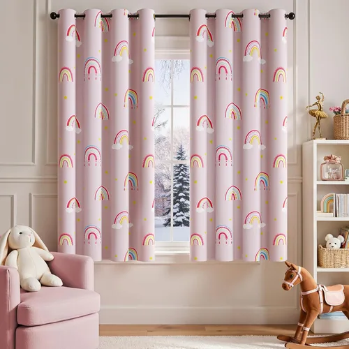 Miniatura 18 de jinchan Cortinas de Guardería 95% Blackout Rosa 63 Pulgadas de Largo Cortinas Florales para Habitación de Niñas, Cortinas de Estilo Granja para Sala