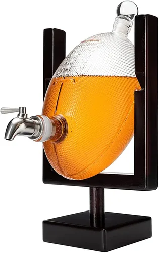 Regalos de fútbol para hombres, papá, decantador de whisky con soporte vertical para portería de campo, juego de decantadores y vasos para fiesta de