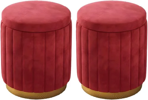 Miniatura 12 de Puf otomano para el hogar, otomano redondo de terciopelo con forma cilíndrica resistente a la decoloración con almacenamiento, reposapiés, taburete