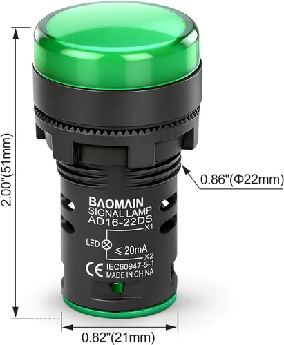 Miniatura 2 de Baomain LED Indicador Piloto Luz Piloto AD16-22D AC 110V 20mA Ahorro de Energía Verde Paquete de 2