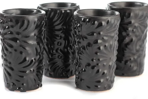 Miniatura 14 de Juego de 4 vasos de chupito Talavera auténticos mexicanos para tequila - Pintados a mano - 2 Oz (Flores naranjas)