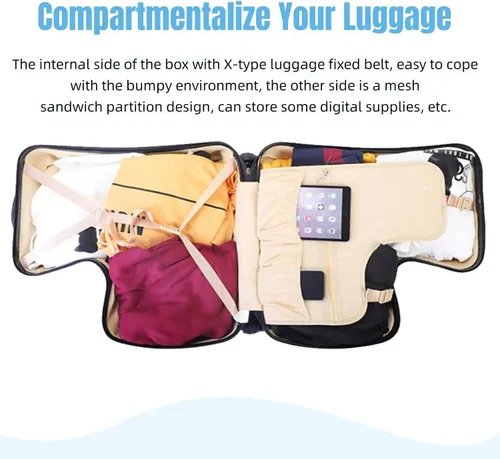 Miniatura 4 de Maleta de viaje para niños de 20 pulgadas, caja de carrito gruesa portátil para niños con 4 ruedas universales, cerraduras de combinación