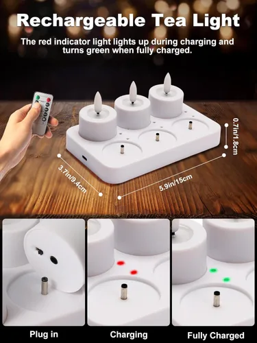 Miniatura 7 de Velas de té recargables sin llama con temporizador Romote, vela votiva pequeña de 1.5 x 2 pulgadas, funciona con pilas con base de carga USB, velas