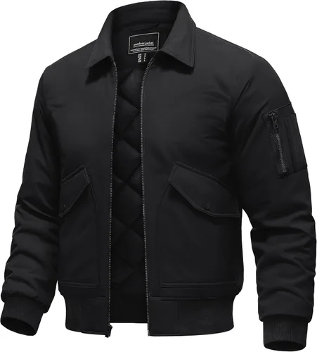 TACVASEN - Chaqueta bomber para hombre, gruesa, acolchada, con cremallera, repelente al agua, rompevientos, cálida, de invierno, con 6 bolsillos