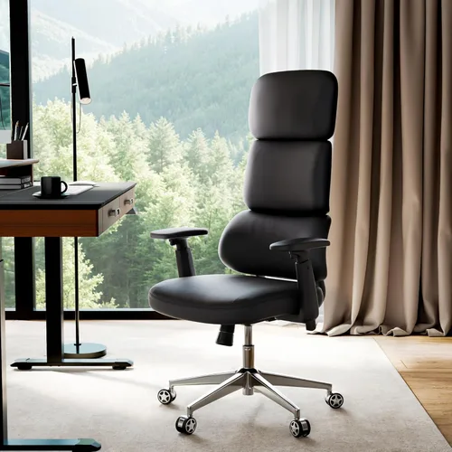 EUREKA ERGONOMIC Remi - Silla de oficina con respaldo alto, silla de oficina de piel sintética con ruedas, silla de escritorio de cuero, silla de