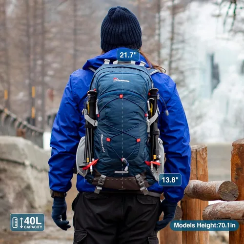 Miniatura 4 de Mochila de senderismo MOUNTAINTOP de 25 L/40 L, mochila de viaje ligera para senderismo al aire libre, camping para hombres y mujeres Azul y naranja