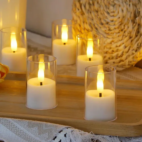 Miniatura 3 de Velas sin llama pequeñas de té LED, vela votiva acrílica operada por batería de 4.3 cm x 6.4 cm con control remoto y temporizador, paquete de 8