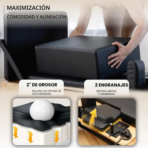 Miniatura 6 de PAETA - Máquina reformadora de pilates plegable de madera de 92 pulgadas con resortes, máquinas de pilates para uso doméstico y estudio