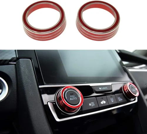 Miniatura 8 de 2 botones de aluminio para interruptor de CA, cubierta de aire acondicionado, control de clima, perilla de anillo para Honda 10ª generación Civic