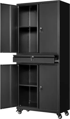 Miniatura 53 de Armario de garaje de metal de 36 pulgadas de alto, gabinetes de almacenamiento de 2 puertas, caninete de herramientas de acero utilitario, caninetes
