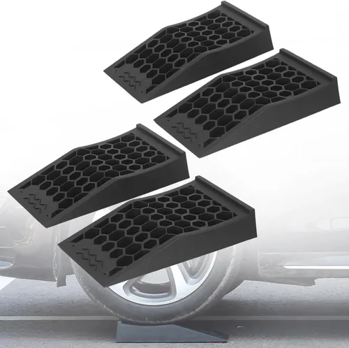 Miniatura 9 de OULEME Rampa de servicio para automóviles de bajo perfil con almohadillas antideslizantes, paquete de 2 para cambios de aceite y mantenimiento