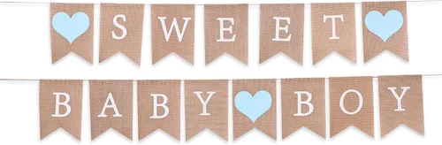 Miniatura 2 de Cartel de arpillera Sweet Baby Boy – Decoraciones rústicas para baby shower, accesorios para fotos (Sweet Baby Boy Blue)