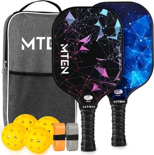Pickleball Paddles Set of 2 or 4, or Single Paddle – USAPA Approved Fiberglass Surface Pickleball Rackets Set for Men & Women Negro azul*2