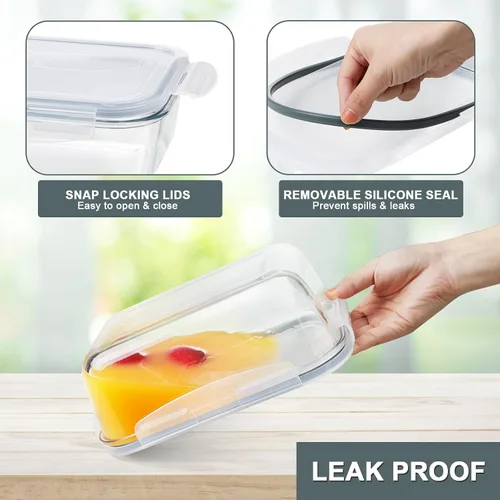 Miniatura 3 de KOMUEE Juego de recipientes grandes de vidrio para almacenamiento de alimentos (63 oz y 27 oz) con tapas herméticas, sin BPA, paquete de 4