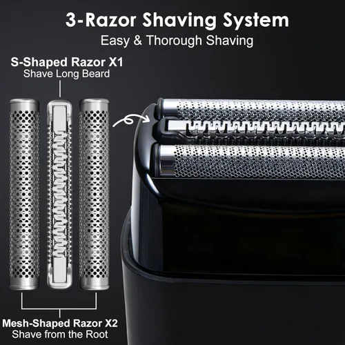 Miniatura 3 de Afeitadora y cortadora de pelo recargable 2 en 1 para hombre, recortadora de barba y patillas, 3 cuchillas flotantes, motor de alta velocidad