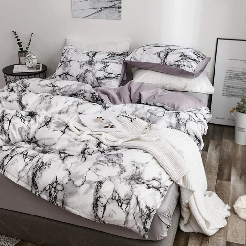 Miniatura 5 de Juego de 3 piezas de ropa de cama de mármol, funda de edredón de poliéster, juego de funda de edredón para el hogar, dormitorio, hotel, tamaño doble