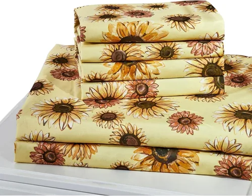 Miniatura 12 de Virah Bella Juego de sábanas de microfibra con estampado de 4 piezas tamaño queen - Otoño dorado - Blanco