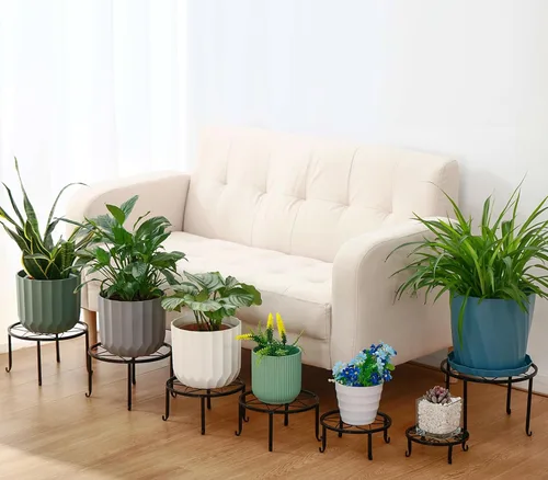 Miniatura 4 de Paquete de 6 soportes de metal grandes de 9 pulgadas para interiores y exteriores, soporte para plantas en maceta de hierro a prueba de óxido