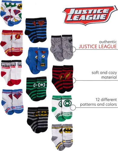 Miniatura 2 de DC Comics Calcetines para bebés niños y niñas, paquete de 12 calcetines de Batman, Wonder Woman, Superman, Liga de la Justicia, Super Girl (0-24M)