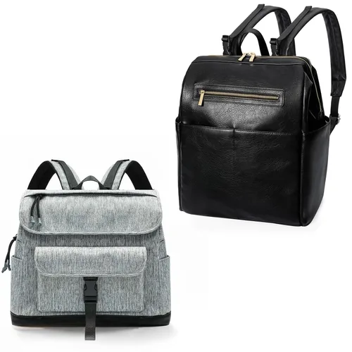 MOMINSIDE Mochila para pañales, mochila de cuero para mamá papá, bolsa de viaje grande para niños y niñas, se adapta a portátiles de 15 pulgadas, 4