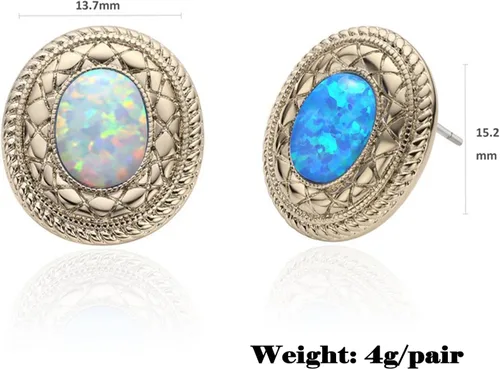 Miniatura 2 de Aretes de ópalo para mujer, piedras preciosas naturales, color blanco y azul, juego de joyas de ópalo ovalado, hipoalergénicos, piedra natal