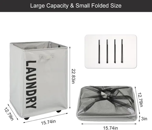 Miniatura 2 de Surblue Cesta para la ropa sucia delgada con ruedas, cesta plegable para la ropa sucia con asa, contenedores de almacenamiento en las esquinas