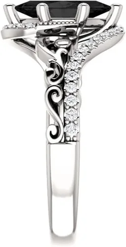 Miniatura 4 de Anillo de compromiso de marquesa de 1 CT de color negro, anillo de ónix negro marquesa de voluta, anillo de diamantes negros marquesa victoriana