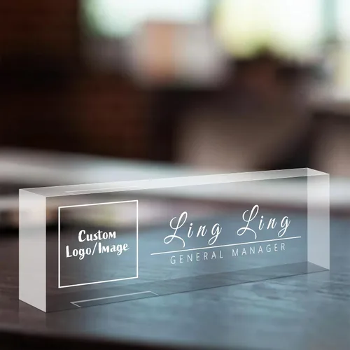Placa de nombre de escritorio personalizada, placa de identificación acrílica, placas de identificación grabadas personalizadas con logotipo/foto