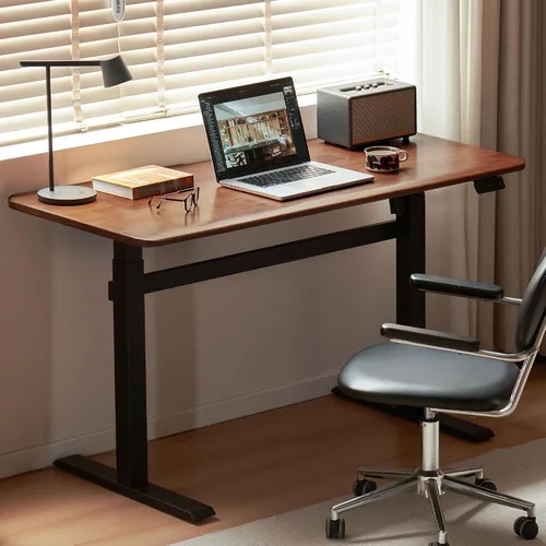 Miniatura 23 de Escritorio de madera maciza con acabado de nogal, escritorio pequeño para oficina en casa, escritorio de computadora para espacios pequeños